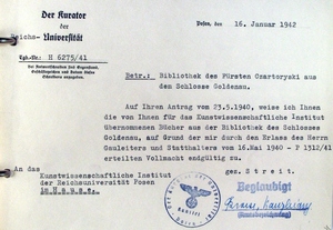 Niemiecka korespondencja w sprawie księgozbioru Czartoryskich z Gołuchowa