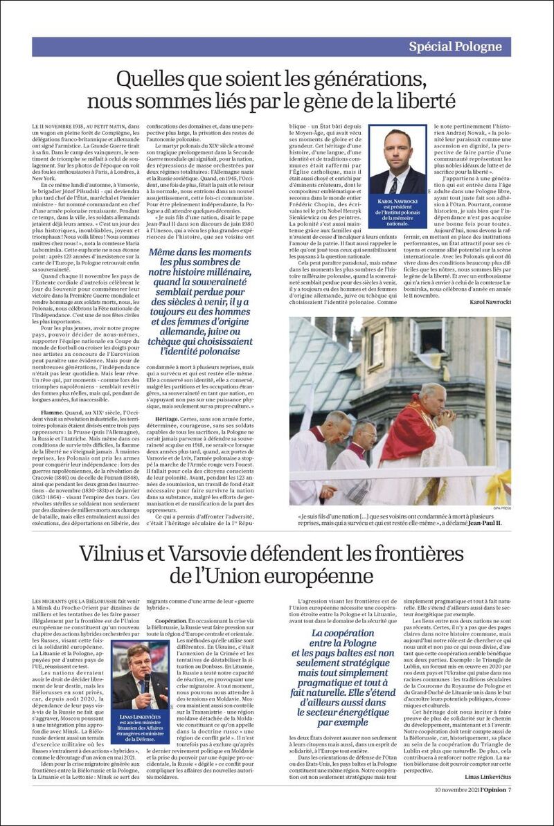 Artykuł prezesa IPN Karola Nawrockiego w „l&amp;#039;Opninion” z 10 listopada 2021