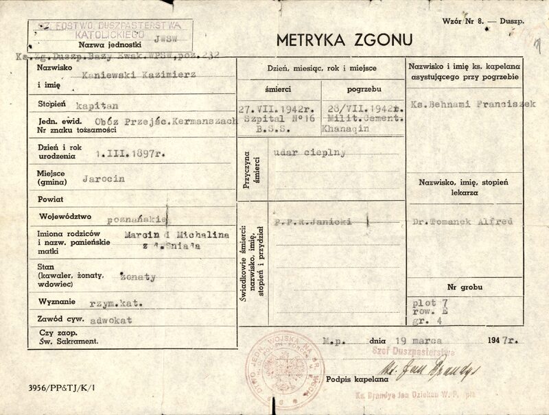 IPN Po 1409/10: Metryka zgonu