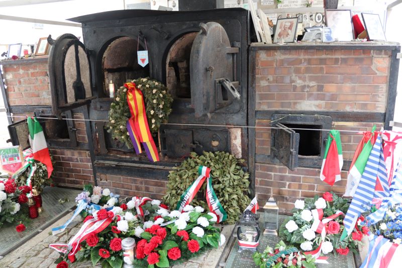 Uczestnicy Wyjazdu w Memoriale Gusen przy krematorium. Fot. Tomasz Cieślak (IPN)