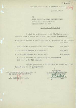 Informacja komendanta wojewódzkiego MO do wiceministra MSW dot. osób zatrzymanych na dzień 13 VI 1960 r.