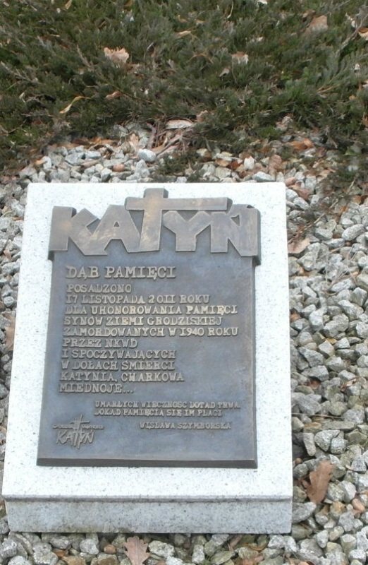 Tablica przy dębie katyńskim
