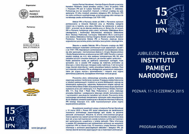 ULOTKA POZNAN Obchody 15-lecia IPN 