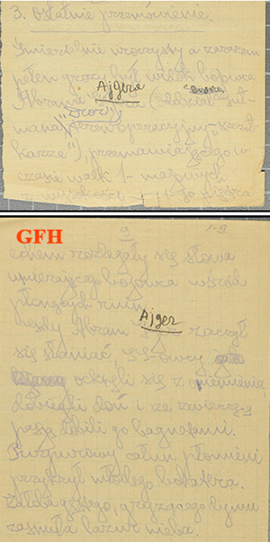 Fragment relacji Hersza Wassera o Abrahamie (Abramie) Egerze/Ajgerze. Źródło zdjęcia: Muzeum Bojowników Getta w Lochame ha-Geta’ot.