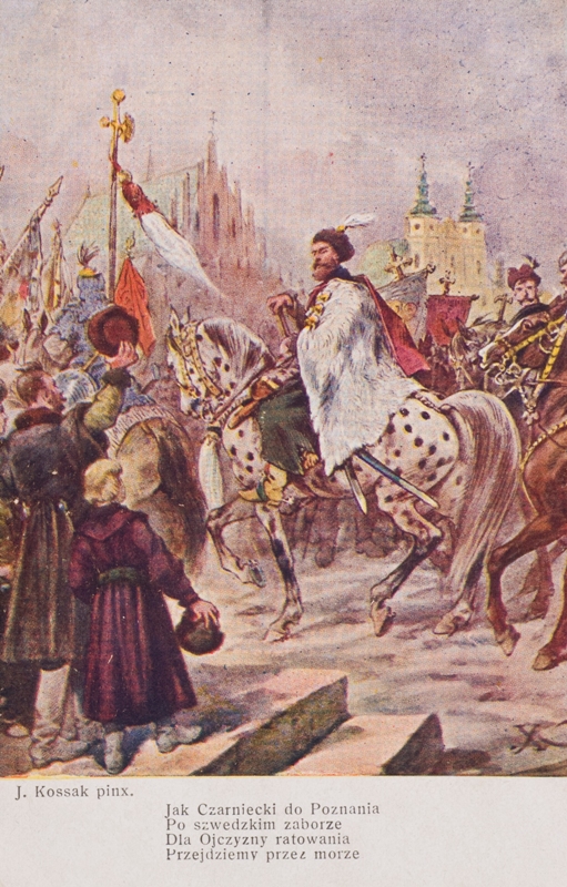 Karty pocztowe z obrazami Juliusza Kossaka ilustrującymi kolejne zwrotki „Pieśni Legionów”, pochodzącymi ze zbiorów Muzeum Hymnu w Będominie – oddziału Muzeum Narodowego w Gdańsku