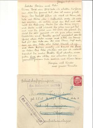 List od rodziny do Mariana Wiewiórkowskiego osadzonego w obozie – ze zbiorów wnuczki Dominiki Pawlikowskiej